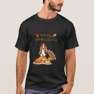 Funny Happy Thanksgiving Basset Hound Dog Turkey L T-Shirt