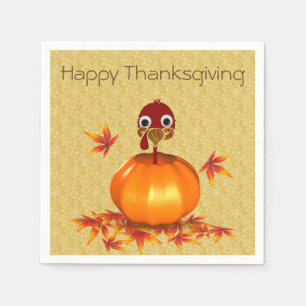 Funny Happy Thanksgiving Turkey in Pumpkin Napkin