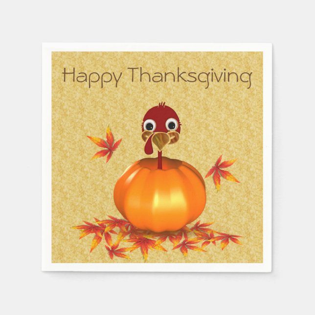 Funny Happy Thanksgiving Turkey in Pumpkin Napkin (Front)