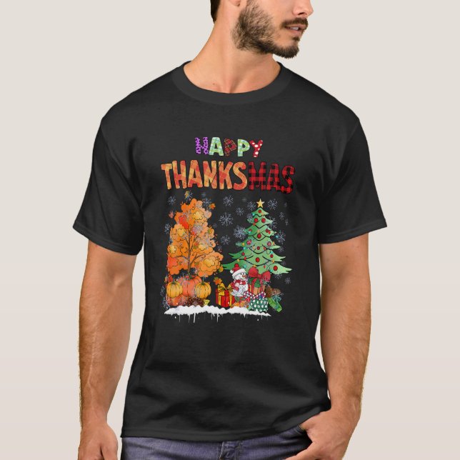 Funny Happy Thanksmas Cute Thanksgiving and Christ T-Shirt (Front)