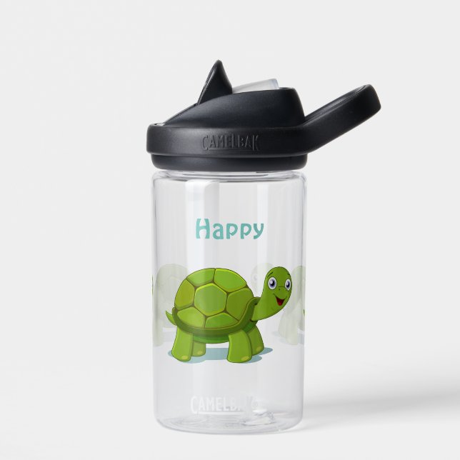Funny Happy Tortoise Cartoon Water Bottle (Left)