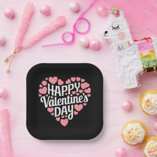 Funny Happy Valentines Day Heart Love Valentine Paper Plate