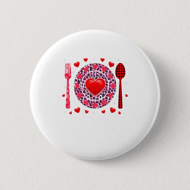 Funny Happy Valentines Day Lunch Lady Leopard Hea  2 Inch Round Button (Front)