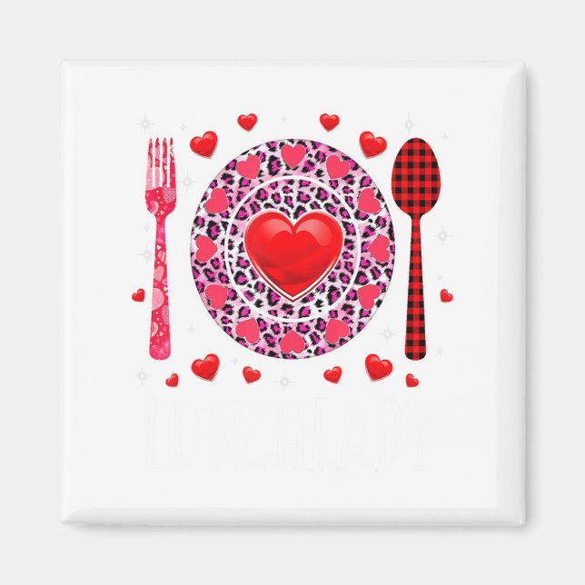 Funny Happy Valentines Day Lunch Lady Leopard Hea  Magnet (Front)