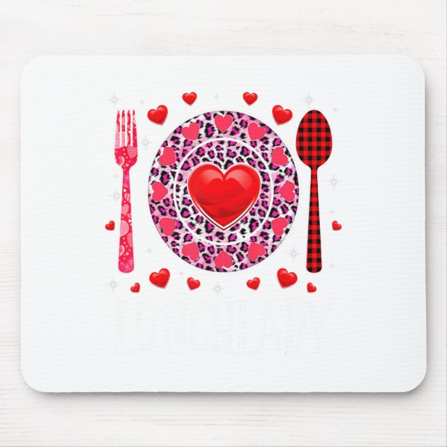 Funny Happy Valentines Day Lunch Lady Leopard Hea  Mouse Pad (Front)