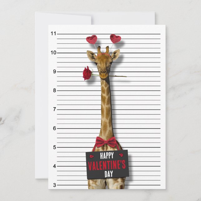 Funny Happy Valentine's Day Mugshot Guilty Giraffe Invitation (Front)