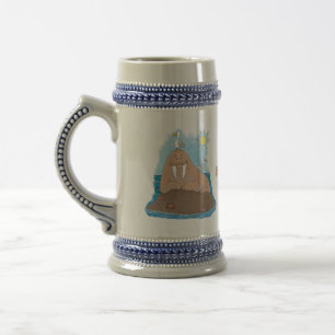 Funny happy walrus cartoon illustration beer stein