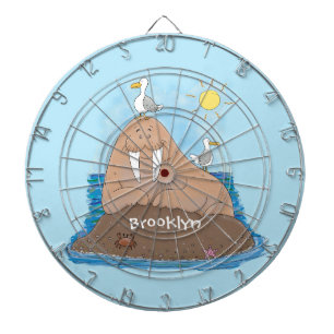 Funny happy walrus cartoon illustration dartboard