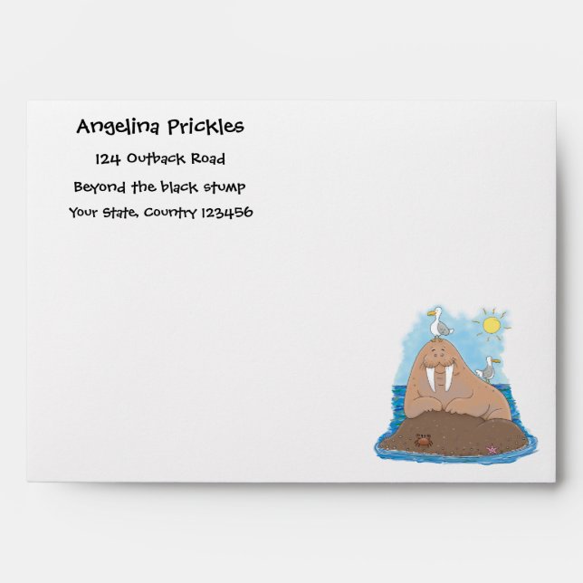 Funny happy walrus cartoon illustration envelope (Front)