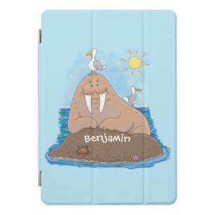Funny happy walrus cartoon illustration iPad pro cover