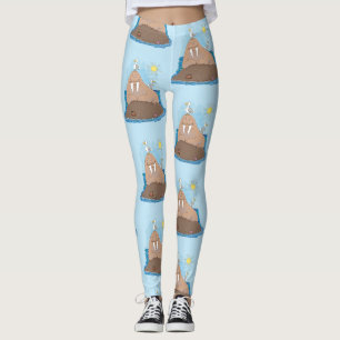 Funny happy walrus cartoon illustration leggings