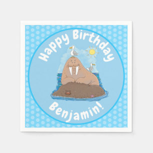 Funny happy walrus cartoon illustration napkin