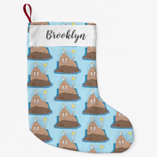 Funny happy walrus cartoon illustration small christmas stocking