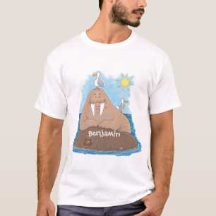 Funny happy walrus cartoon illustration T-Shirt