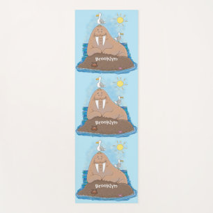 Funny happy walrus cartoon illustration yoga mat