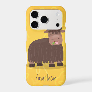 Funny happy yak eating grass cartoon illustration
