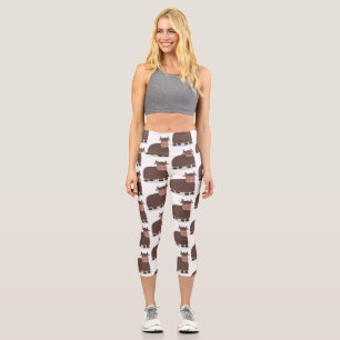 Funny happy yak eating grass cartoon illustration capri leggings