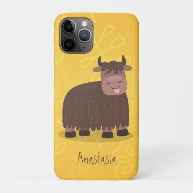 Funny happy yak eating grass cartoon illustration Case-Mate iPhone case (Back)