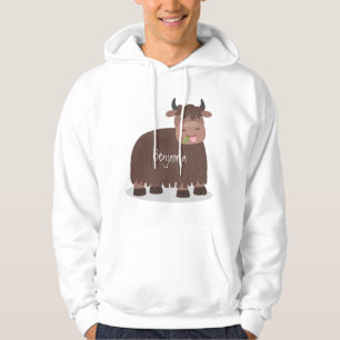 Funny happy yak eating grass cartoon illustration hoodie
