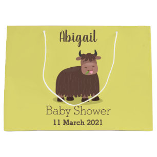 Funny happy yak eating grass cartoon illustration large gift bag