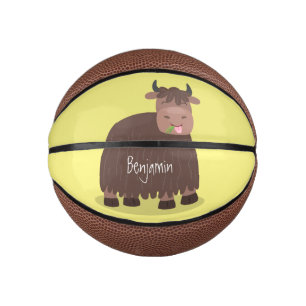 Funny happy yak eating grass cartoon illustration mini basketball