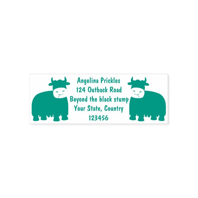 Funny happy yak eating grass cartoon illustration self-inking stamp (Design)