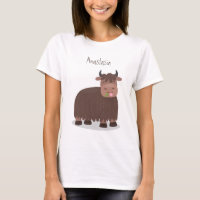 Funny happy yak eating grass cartoon illustration