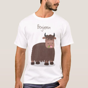 Funny happy yak eating grass cartoon illustration T-Shirt