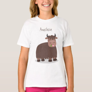 Funny happy yak eating grass cartoon illustration T-Shirt