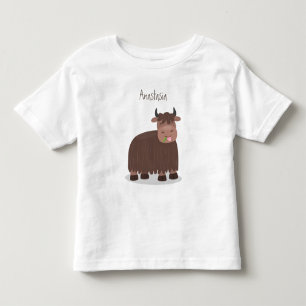 Funny happy yak eating grass cartoon illustration toddler t-shirt