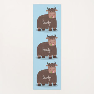 Funny happy yak eating grass cartoon illustration yoga mat