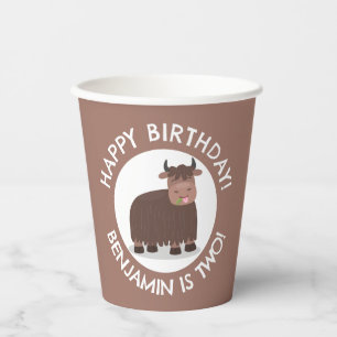 Funny happy yak personalized cartoon birthday paper cups