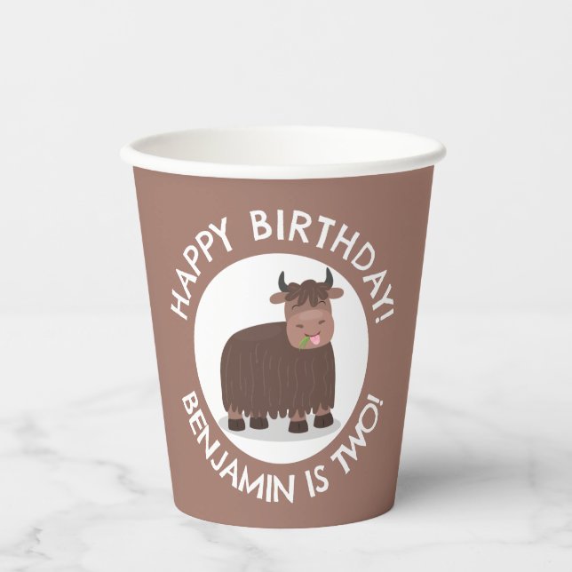 Funny happy yak personalized cartoon birthday paper cups (Front)
