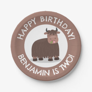 Funny happy yak personalized cartoon birthday paper plate