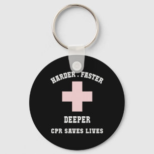 Funny Harder Faster Lifeguards Humor Cpr Saves Liv Keychain