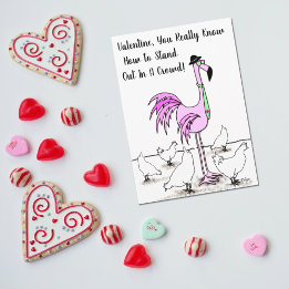 Funny Hat & Tie Flamingo For Him Valentines Card