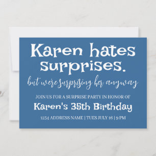 Funny Hates Surprises Party Modern Add Details Invitation