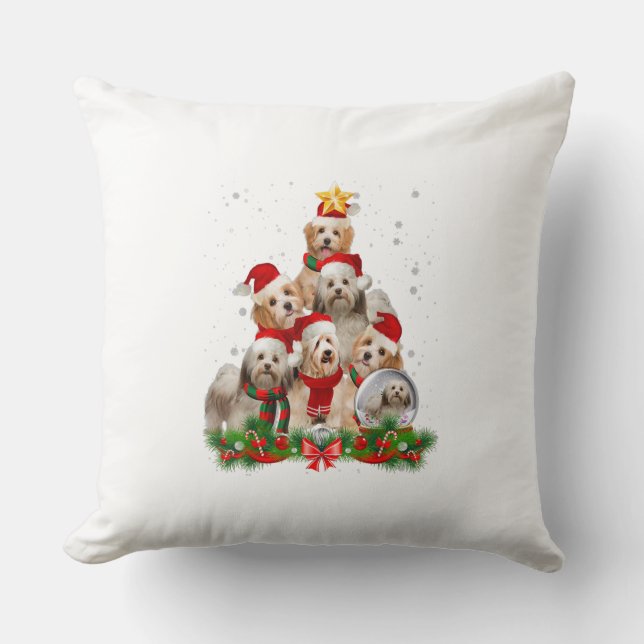 Funny Havanese Dog Christmas Tree Gift T-Shirt Throw Pillow (Front)