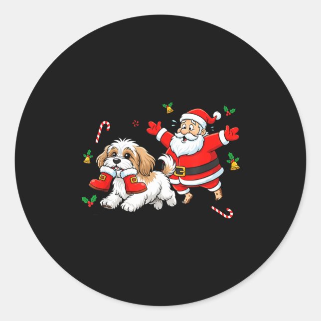 Funny Havanese Santa Claus Boots Christmas Womens  Classic Round Sticker (Front)