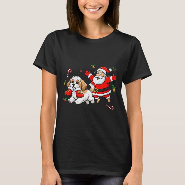 Funny Havanese Santa Claus Boots Christmas Womens  T-Shirt (Front)