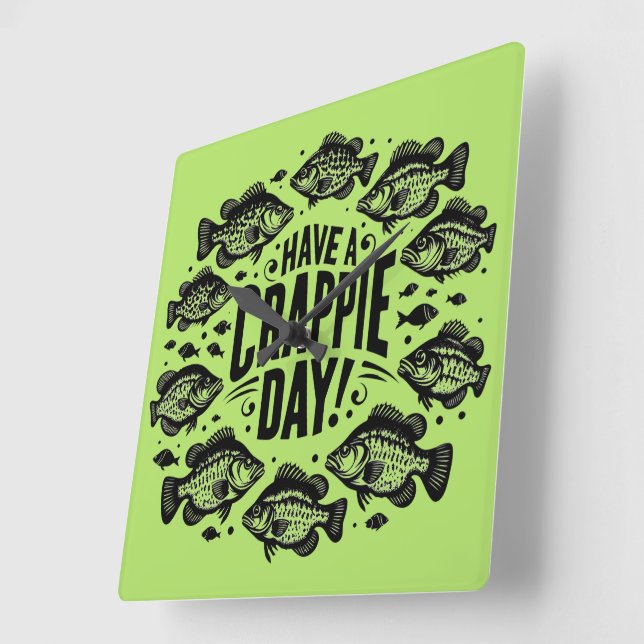 Funny Have a Crappie Day Fishing Square Wall Clock (Angle)