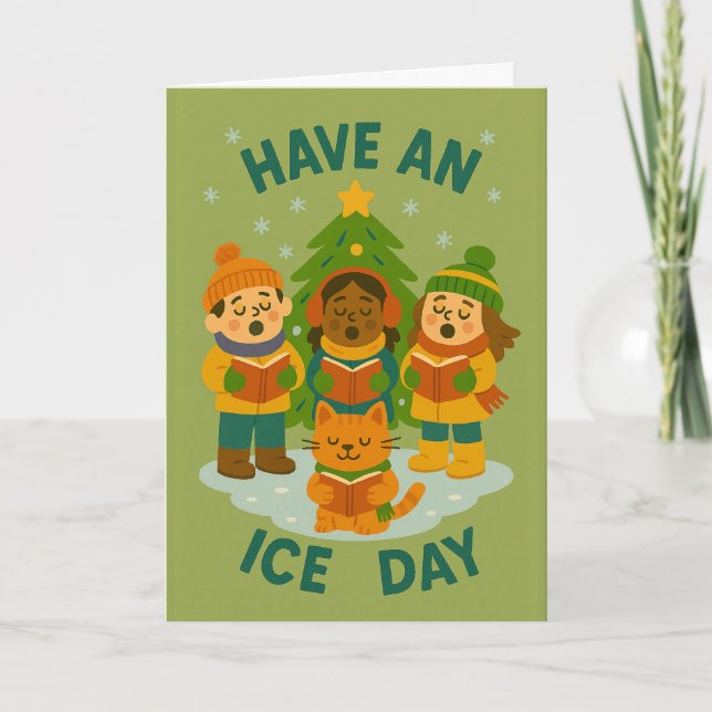  Funny "Have an Ice Day" Personalized Family Name  Holiday Card (Front)