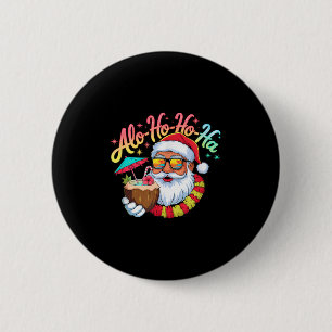Funny Hawaiian Alo-ho-ho-ha Santa Surfing Christma 2 Inch Round Button