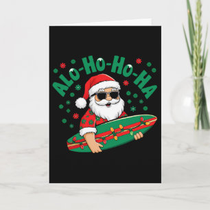 Funny Hawaiian Alo-ho-ho-ha Santa Surfing Christma Card