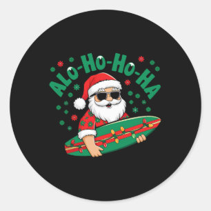 Funny Hawaiian Alo-ho-ho-ha Santa Surfing Christma Classic Round Sticker