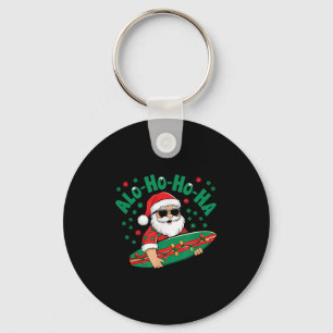 Funny Hawaiian Alo-ho-ho-ha Santa Surfing Christma Keychain