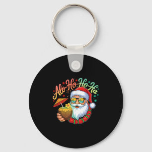 Funny Hawaiian Alo-ho-ho-ha Santa Surfing Christma Keychain