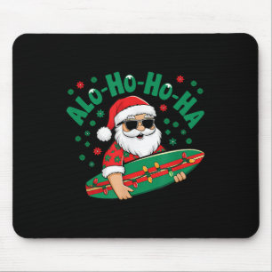 Funny Hawaiian Alo-ho-ho-ha Santa Surfing Christma Mouse Pad