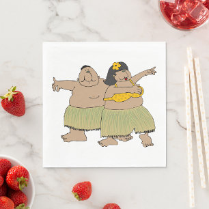 Funny Hawaiian Hula Dancers Cartoon Napkin