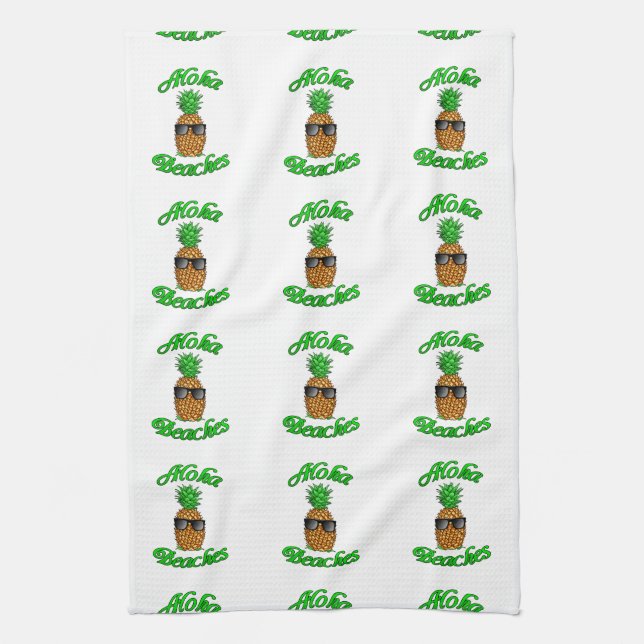 Funny Hawaiian Pineapple Aloha Beaches Kitchen Towel (Vertical)